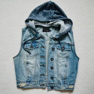 Denim Vest with Sweat Shirt Hoodie Attached